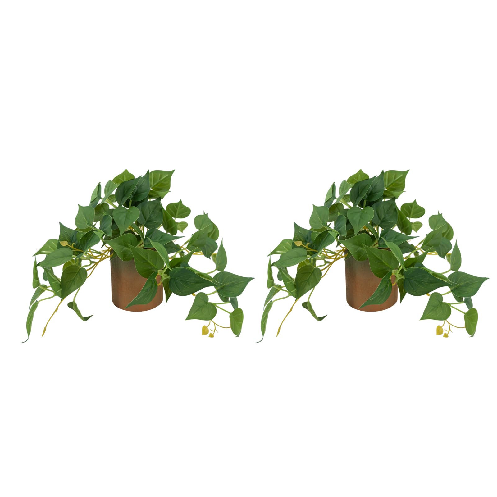 FLRLIVING Artificial Potted Plants Life-Like Fake Plant with Farmhouse-Style Cement Planter Featuring Light Wood Tone for Room Bathroom Bedroom Kitchen Office Desk Coffee (2PCS Pothos 10inch)