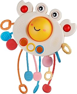 Yummy Baby Products Montessori Sensory Toy for Babies, Silicone Pull String Teething Toy, Perfect for Entertaining Baby While Developing Motor and Sensory Skills (Crab)