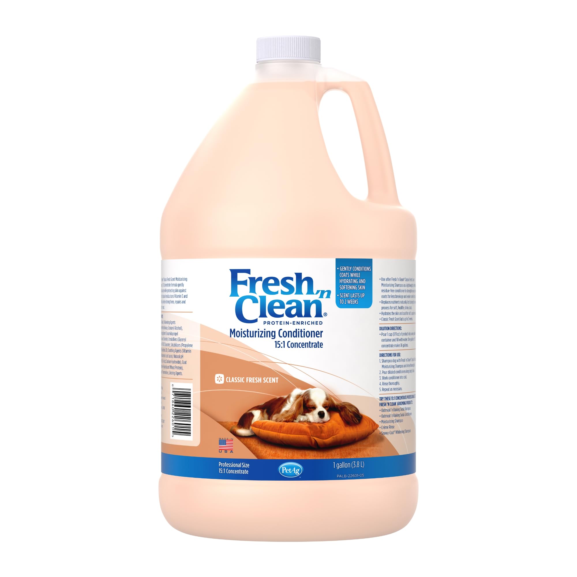 PetAg Fresh ’n Clean Conditioner, Classic Fresh Scent (15:1 Concentrate) - 1 Gallon - Moisturizes with Vitamin E & Aloe Vera - Strengthens & Repairs Coats - Soap Free